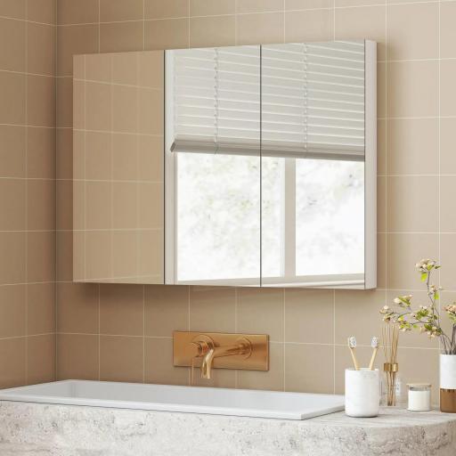 Armario de Baño con Espejo Armario de Pared con 3 Puertas Estantes Ajustables 91,5x11,5x65 cm Blanco [6]