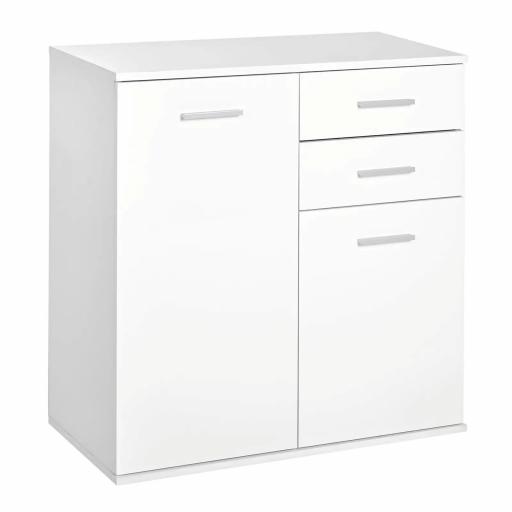 Mueble Auxiliar de Salón Aparador Estrecho con Puertas y Cajones 71x35x76cm Blanco [5]