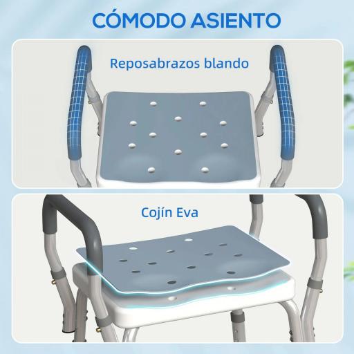 Taburete de ducha con Altura Ajustable para Personas Mayores o con Movilidad Reducida 52x45x69 cm Asiento Blanco y Azul [3]