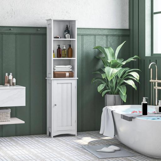 Columna de Baño con 3 Compartimientos Puerta y Estantes Ajustables para Ducha Aseo 34x23x165 cm Blanco
