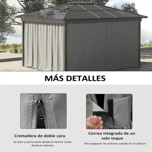  4 Paredes Laterales para Cenador 302x205 cm con 40 Ganchos y Anillos en C para Pérgola Gazebo Gris Claro [7]