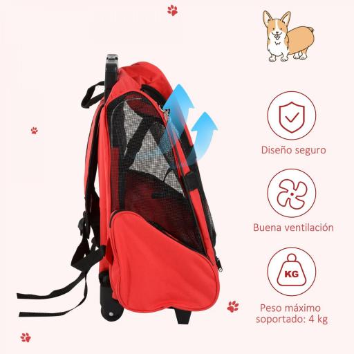 Transportin Carrito Perro 2 en 1 Mochila Carrito 42x25x55 cm Mascotas Perro Gato Rojo [3]