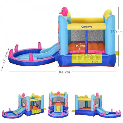 Castillo Inflable Infantil con Tobogán Cama de Salto Piscina Inflador y Bolsa de Transporte 360x175x180 cm Multicolor [1]