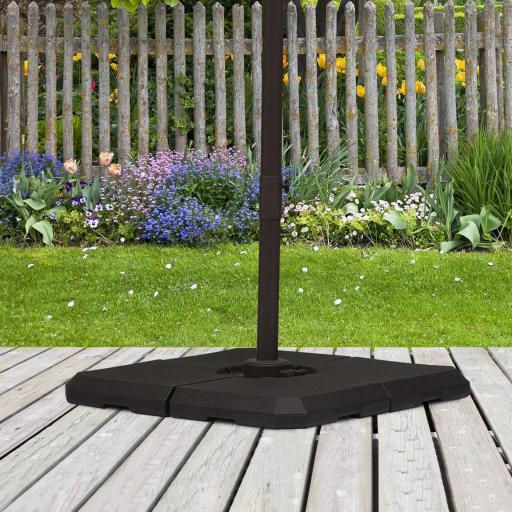 Set de 4 Piezas Soporte de Parasol Base para Sombrilla Terreza o Jardín Rellenable de 80 kg de Agua o 120 kg de Arena Estable 100x100x9,5 cm Negro