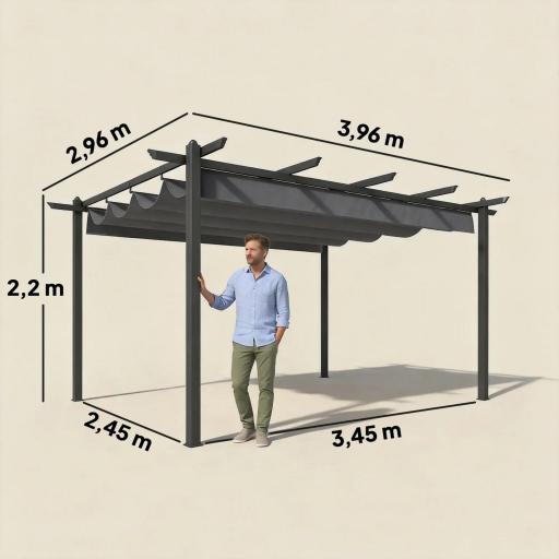 Pérgola de Jardín 4x3 m con Techo Retráctil Estructura de Aluminio UPF30+ Orificios de Drenaje Pabellón Exterior Gris [1]