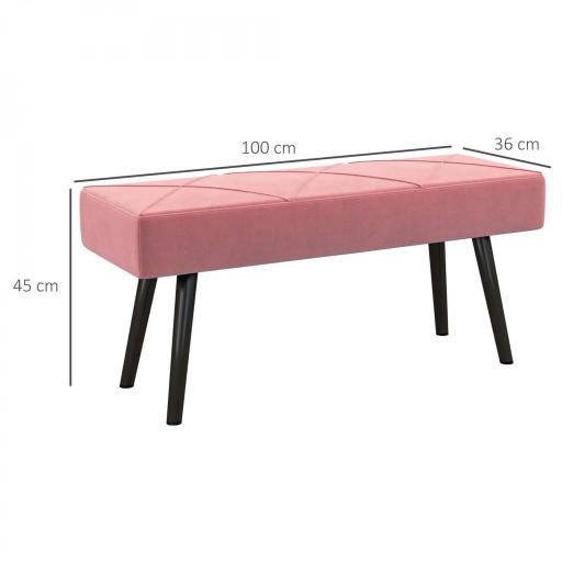 Taburete Pie de Cama Multifuncional con Pies de Acero y Asiento Acolchado para Entrada Pasillo 100x36x45 cm Rosa [1]