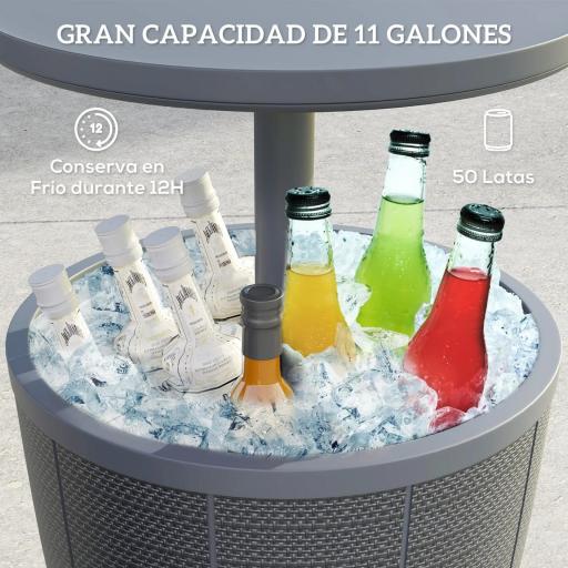 Mesa Nevera para Exterior 41 L 3 en 1 Cool Bar Mesa Auxiliar con Altura Ajustable Cubo de Hielo Tapa Elevable Gris [3]