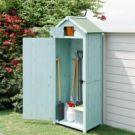 Armario de Jardín de Madera Armario de Almacenamiento Cobertizo de Jardín con Estantes 77x54,2x179 cm Azul y Verde [7]