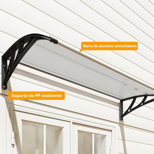 Marquesina para Puertas y Ventanas 110x60 cm con Paneles de Policarbonato Regleta de Aluminio Transparente [3]