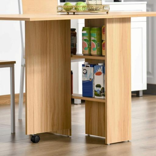 Mesa de Comedor Plegable con Ruedas Mesa Auxiliar Multifuncional con Alas Abatibles y Estantes 140x80x74cm Madera [7]