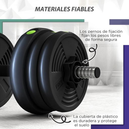 Kit de Mancuernas 20kg 2 en 1 con Barra de Pesas Mango Antideslizante para Entrenamiento de Fuerza Negro Verde [5]