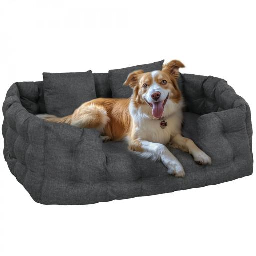 Cama para Mascotas con 2 Almohadas Colchón para Perros Antideslizante con Funda Extraíble y Lavable 110x70x35 cm Gris [8]