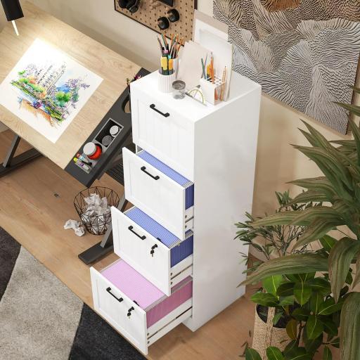Mueble Archivador con 4 Cajones Cerraduras Carpetas A4 y Carta 40x40x131 cm Blanco [2]