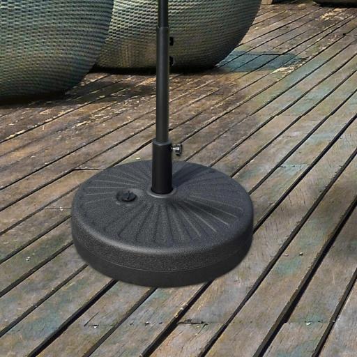 Base de Sombrilla de Jardín Rellenable de Agua 22 kg Soporte de Parasol Redondo Apto para Postes de 38mm/48mm Portátil para Terraza Patio Ø51x30,5 cm Negro