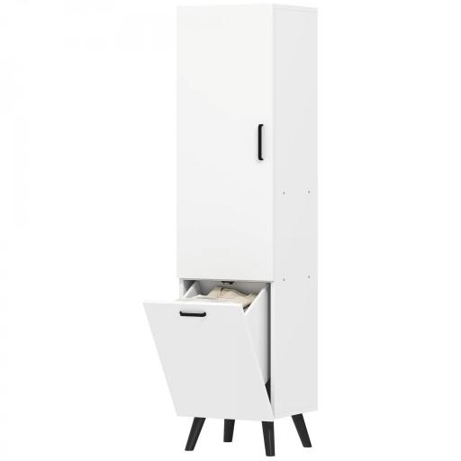 Armario Alto para Baño con Puertas y Estantes Cesto para Ropa Sucia en Espacios Reducidos 35x31,5x144 cm Blanco [8]