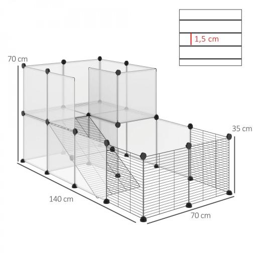 Parque para Mascotas con 27 Paneles y Forma Personalizable para Cobayas Conejos Chinchillas 140x70x70 cm Transparente [1]