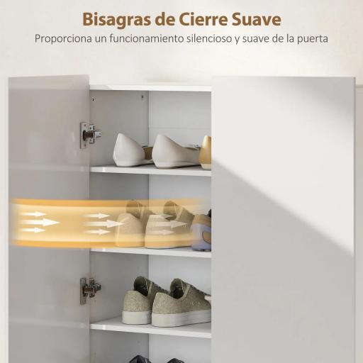 Zapatero Entrada Recibidor con 2 Puertas con Cierre Suave y Estantes Ajustables para 20 Pares de Zapatos Blanco Brillo [4]