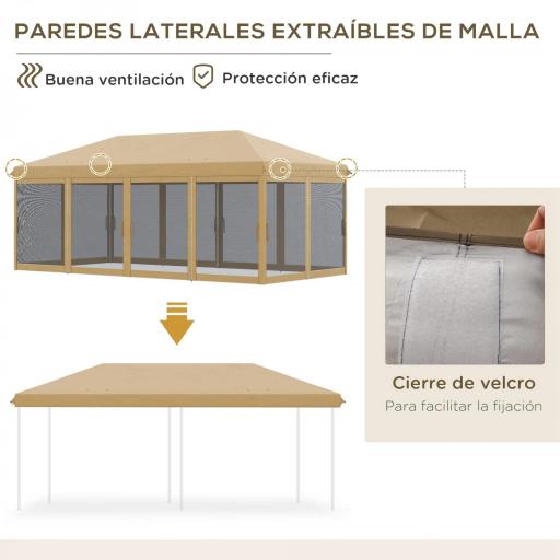 Carpa Plegable 6x3 m Cenador de Jardín con 6 Mosquiteras Bolsa de Transporte y Marco de Acero para Camping Fiestas Beige [4]