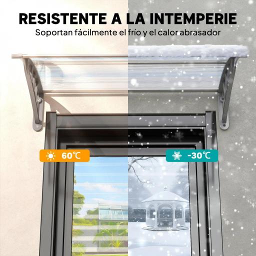 Marquesina para Puertas y Ventanas 100x75 cm con Paneles de Policarbonato Barra de Aluminio Transparente [4]