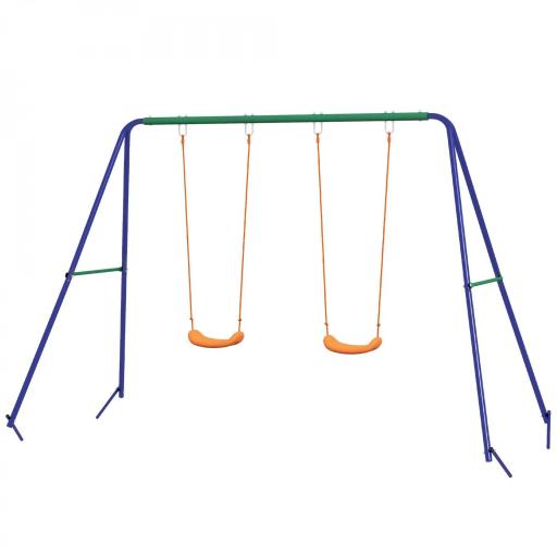 Columpio para Niños de 3-8 Años con 2 Sillas Resistente a los Rayos UV y Soporte de Metal Carga 90 kg Multicolor [8]