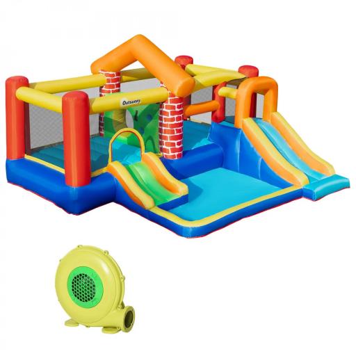 Castillo Hinchable con 2 Toboganes 2 Camas de Salto y Piscina para Niños +3 Años Incluye Inflador y Bolsa de Transporte para Interior Exterior 380x370x230 cm Multicolor [9]
