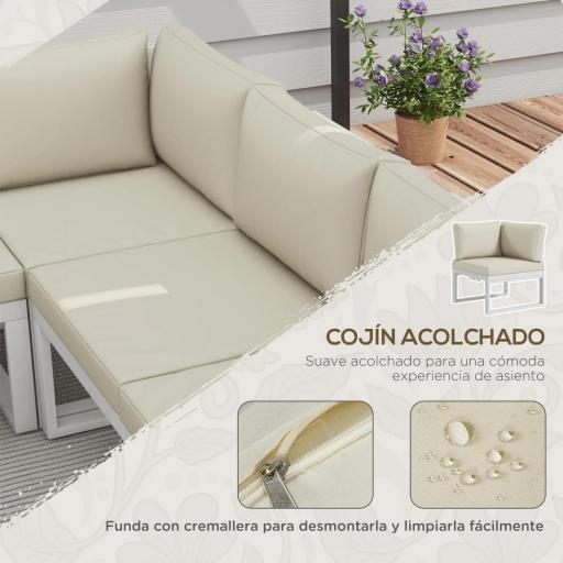 Juego de Muebles de Terraza Incluye 2 Sofás Dobles 1 Sofá Esquinero Reclinable y Mesa de Centro con Cojines Crema [3]