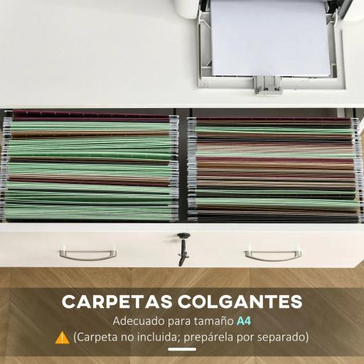 Cajonera de Oficina con 2 Cajones para Carpetas Colgantes con Cerradura y 2 Llaves 77x42x72 cm Blanco [3]