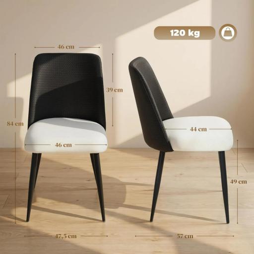 Juego de 2 Sillas de Cocina con Respaldo de PU de Imitación Ratán Patas de Acero y Asiento Acolchado Negro y Beige [2]