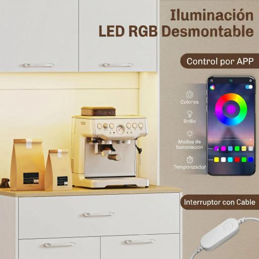 Alacena de Cocina con Luces LED Estación de Carga 4 Puertas Cajón Encimera Abierta 71x40x180 cm Blanco [4]