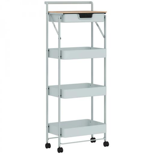 Carrito Auxiliar con Ruedas de 4 Niveles con Cajón Encimera y Cestas de Rejilla para Dormitorio Baño Cocina Verde Claro [8]