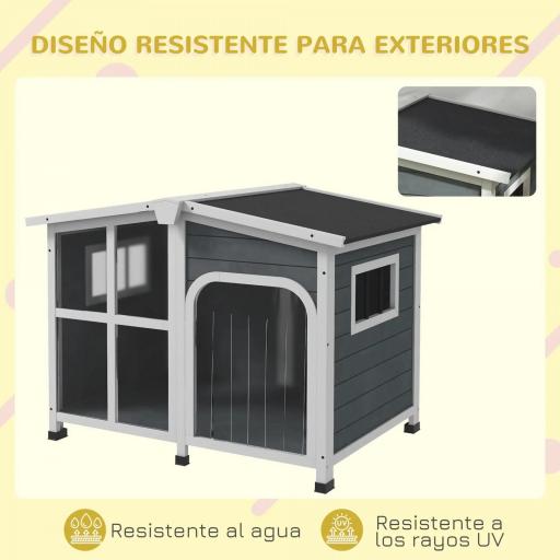 Casa para Perros Pequeños con Techo Abatible Frontal de Acrílico y Fondo Extraíble 101x66,5x70,5 cm Gris Oscuro [3]