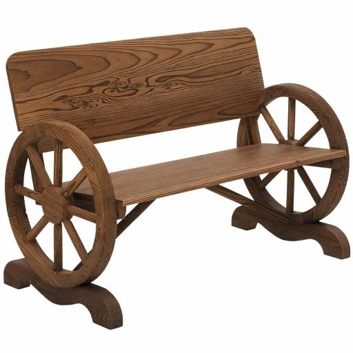 Banco de Exterior de Madera con Reposabrazos y 2 Ruedas Decorativas Estilo Rústico Carga 250 kg 114x58x80 cm Carbonizado [8]