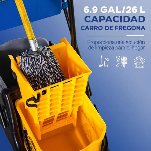 Cubo de Fregona 26 L con Ruedas Sistema de Escurridor Asa de Transporte y Doble Cubetas 78x45x95 cm Multicolor [4]