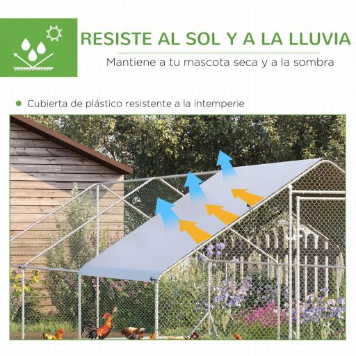 Gallinero para Exterior Jaula para Gallinas de Acero Galvanizado con Cubierta de PE y Cerradura 3x6x2 m Plata [2]