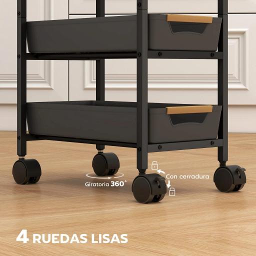Carro de Cocina de 5 Niveles Carrito Auxiliar con Ruedas Tablero Efecto Madera Cajones Extraíbles 39,5x24x82 cm Negro [8]