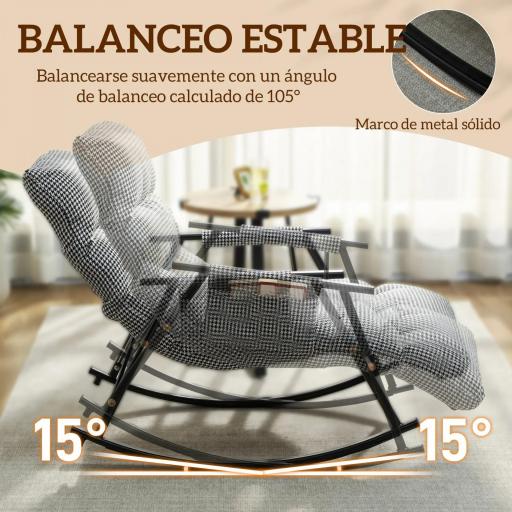Silla Mecedora con Respaldo y Reposapiés Ajustables Mecedora Sillón Balancín Tapizado en Lino 62x100x89 cm Negro [5]