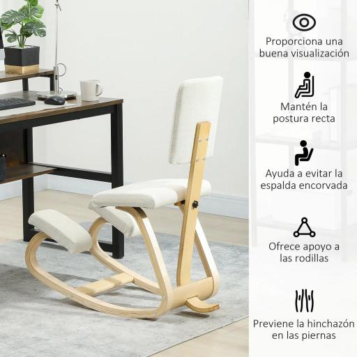 Silla Ergonómica de Rodillas con Respaldo Cojines Acolchados Marco de Madera para una Mejor Postura Oficina Crema [4]
