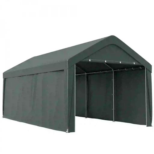 Carpa Garaje de Exterior 3x6 m con Tejido PE Resistente Estructura de Acero y Paredes Desmontables Gris Oscuro [10]