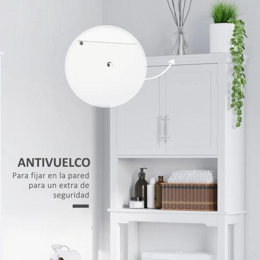 Mueble sobre Inodoro Armario Alto para Lavadora con 2 Puertas Balda Ajustable y 1 Estante 71x20,5x165 cm Blanco [7]
