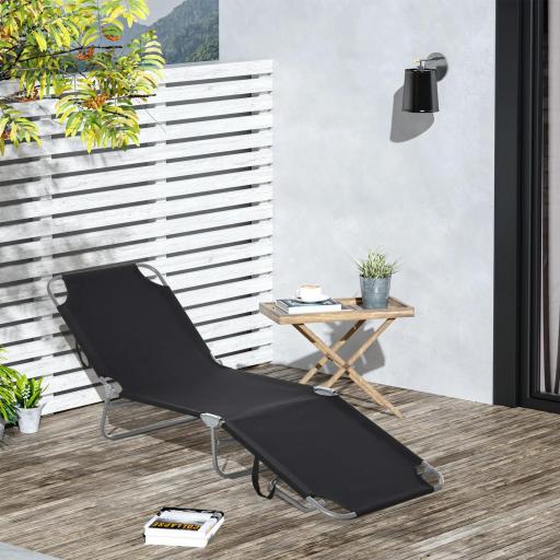 Tumbona Jardín Exterior Plegable con Respaldo Ajustable en 5 Posiciones Carga 120 kg para Terraza 187x55x24 cm Negro