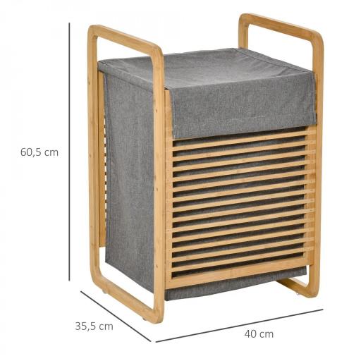 Cesto para Ropa Sucia de Bambú Cesto Rectangular de Ropa Portátil con Tapa y Bolsa Extraíble Mueble de Baño Dormitorio 40x35,5x60,5 cm Color Natural y Gris [1]