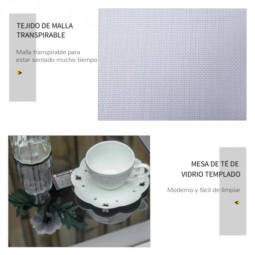  2 Tumbonas de Jardín 59x169x66 cm con Mesa de Centro 41x41x45 cm de Vidrio Reposabrazos para Patio Piscina Terraza Gris [2]