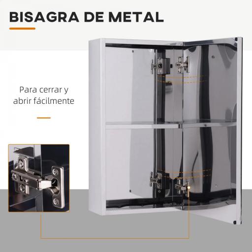 Armario de Baño con Espejo Armario de Pared con Puerta 2 Estantes y Marco de Acero Inoxidable 30x14x55 cm Plata [9]