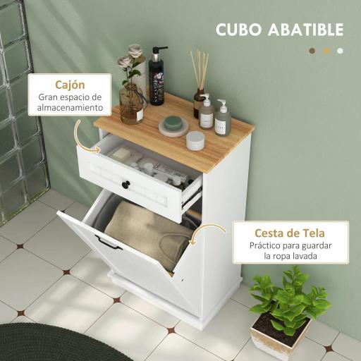 Armario de Baño con Cajón Cesto para la Ropa y Diseño Anti-vuelco Mueble de Baño Moderno 52x33x90 cm Blanco [4]