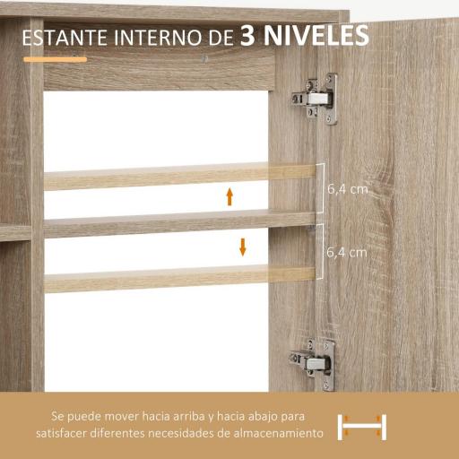 Armario con Espejo Armario de Baño Montado en Pared con Estante Ajustable en Altura Espacio Interno Estantes Abiertos 60x15x76 cm Grano de Roble [7]