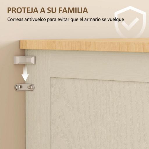Mueble Auxiliar de Cocina con 2 Puertas de Acrílico Cajón Grande Estantes Ajustables 76x40x182,5 cm Crema [5]