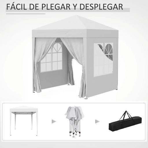 Cenador de Jardín 2x2m con 4 Paredes Laterales Tela Oxford 2 Puertas 2 Ventanas y Bolsa de Transporte Impermeable Blanco [3]