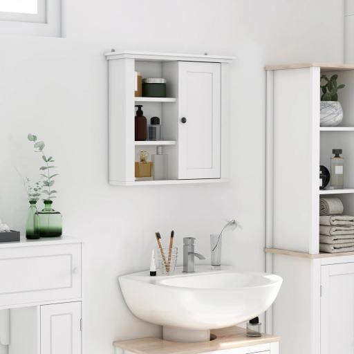 Armario de Baño de Pared Multifuncional Gabinete para Ahorro de Espacio con 3 Niveles Abiertos 1 Puerta Estante Ajustable Antivuelco 53x14,5x50,5 cm Blanco