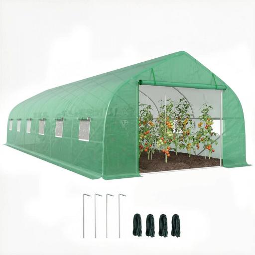 Invernadero de Exterior Invernadero de Túnel 8x3x2 m Invernadero de Jardín con 12 Ventanas y Puerta Enrollable para Cultivo Plantas Tomates Verduras Acero y PE 140 g/m² Verde [9]