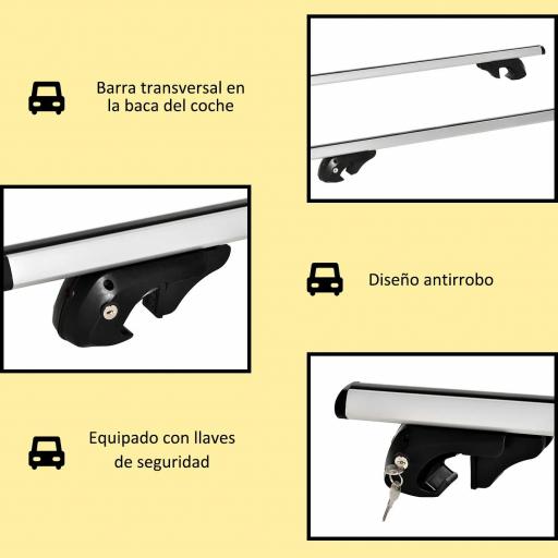 Barras de Techo Universales para Vehículos de Aluminio Bacas Portaequipajes Coche Automóvil Baca para Coche Universales con Cerradura Carga 75 kg 135 cm Plata [4]